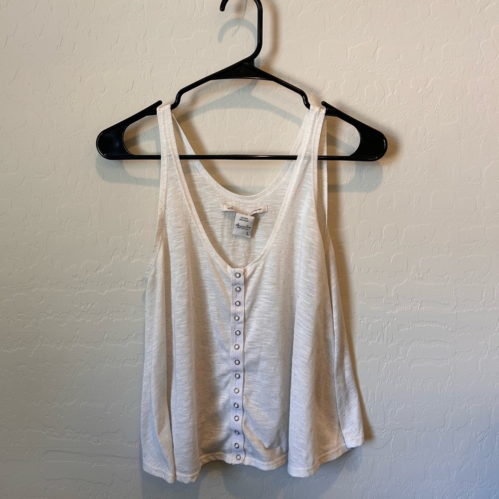 American Rag White Button Front Tank Top Size Large Flowy Boho